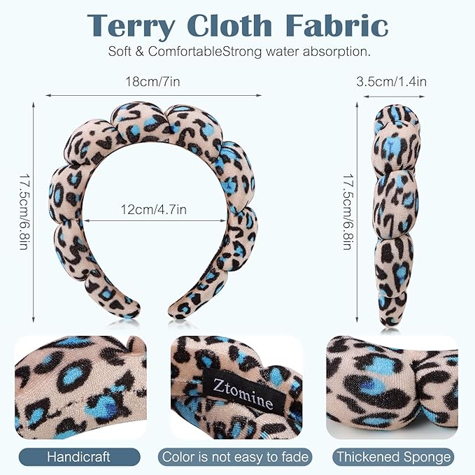 Ztomine Spa Headbands for Washing Face or Facial - Set of 2 Terry Cloth Headbands for Puffy Makeup, Mask, Skin Treatment