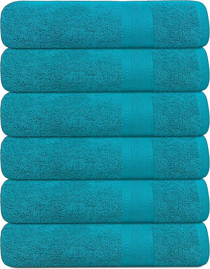KAHAF COLLECTION 100% Cotton Bath Towels, 24x48 Pack of 6 Towels, Quick Dry, Highly Absorbent, Soft Feel Towel, Gym, Spa, Bathroom, Shower, Pool, Luxury Soft Towels (Teal, KC-2448-6-TEAL)