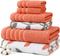 Modern Threads Natural Vine 6-Piece 100% Cotton Towel Set – Yarn Dyed Jacquard – Includes 2 Bath Towels, 2 Hand Towels, 2 Washcloths – Absorbent, Quick Dry, Soft & Durable – Rust Orange