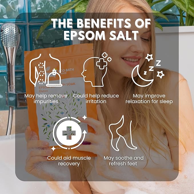 Eco Bath London Detox Epsom Salt Bath Soak – Pouch 2.2 LB (1kg) | Made in UK | Magnesium Bath Salt with Grapefruit Essential Oil | Epsom Salts for Detox and Skin Care