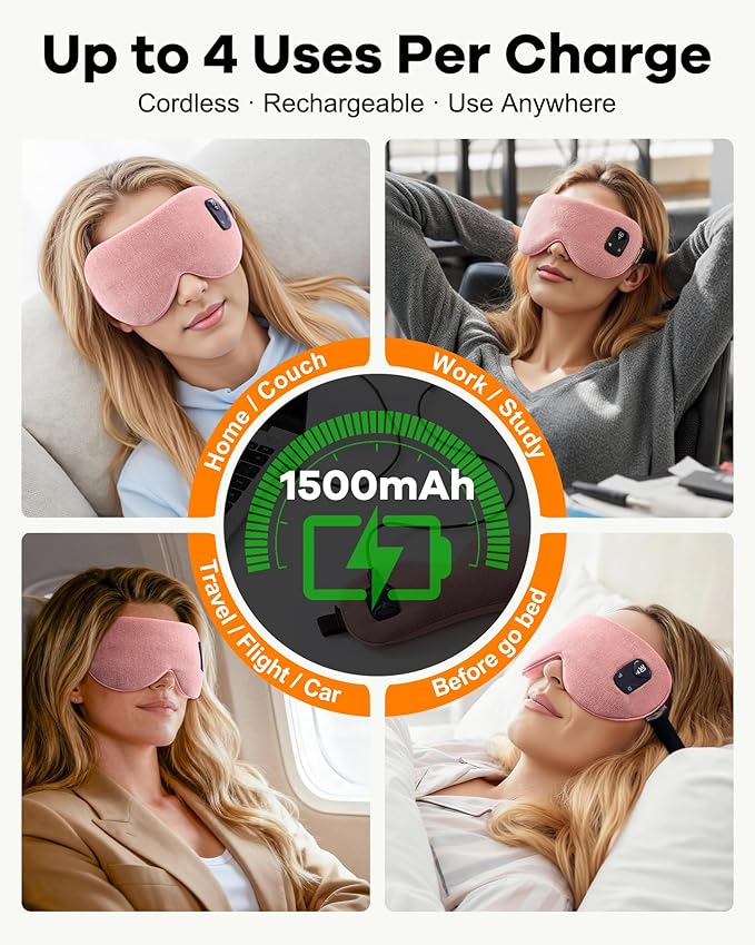 FACEMOON Cordless Heated Eye Mask for Stye & Eye Relief - Rechargeable Warm Compress for Dry Eyes, MGD & Blepharitis - Electric Warming Sleep Mask with Natural Flaxseed Heating (Pink)