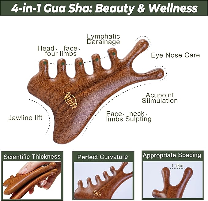 Mother’s Day Gift for Mom, Relaxation Gifts Set, Wooden Gua Sha Tool Set – Face & Scalp Manual Guasha Massager for Tension Relief, Portable Mini Wooden Massage Comb, Self Care Gift-Ready Box
