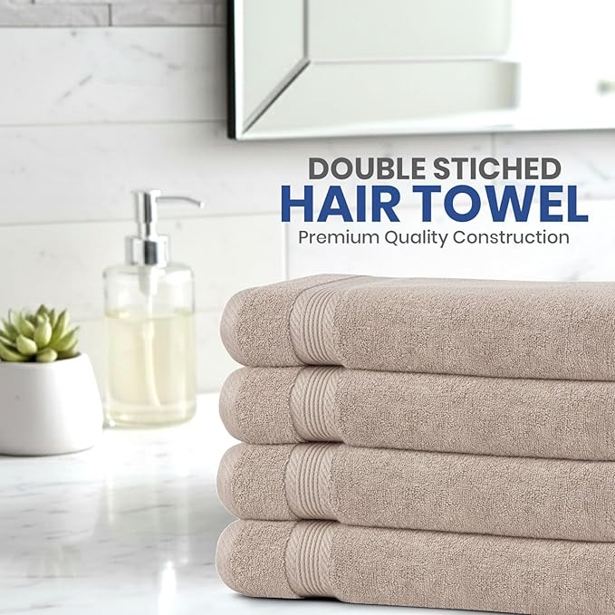 Linteum Textile Supply Luxury Hair Towels 100% Ring Spun Cotton Towel for Women, Men, Kids | 20x40 inches Quick Dry Towels for Gym, Beauty, Spa, Salon | Pack of 12 | Taupe | Superior Soft Touch