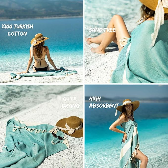 Turkish Beach Towels Oversized Clearance XL 40x71- Sand Free Beach Towel- 100% Cotton Soft Quick Dry Towel- Extra Large Travel and Pool Towels for Adults- Cloud Sandproof, Beach Essentials for Women