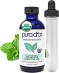PURA D'OR Organic Spearmint Essential Oil (4oz with Glass Dropper) USDA Certified 100% Pure & Natural Therapeutic Grade Diffuser for Aromatherapy, Focus, Concentration, Mood Uplift