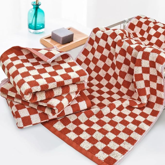 Jacquotha Checkered Hand Towels (13x29 Inches) - Kitchen Hand Towels Pack of 4, Absorbent Cotton Rags for Bathroom Face Gym Pool Swim