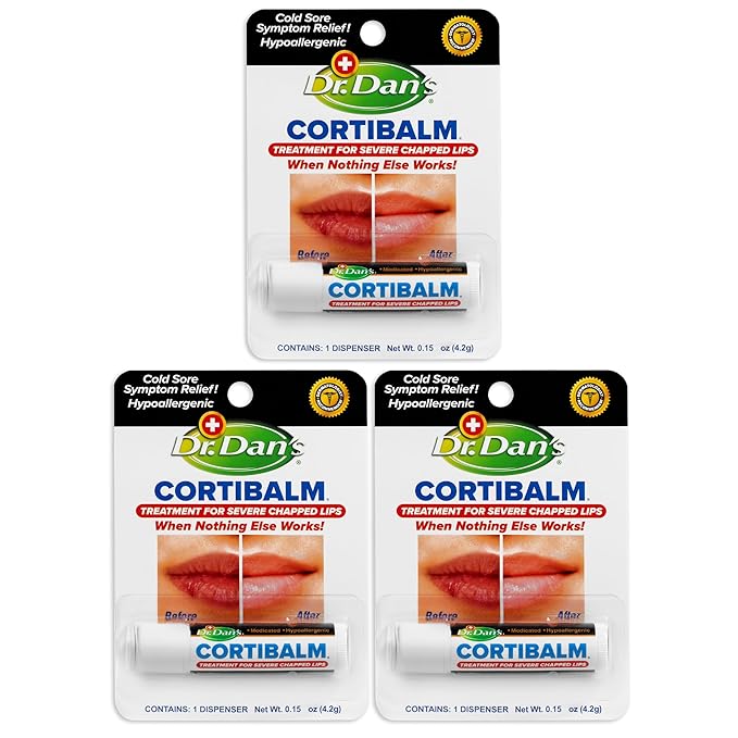 Dr. Dan's Cortibalm- 3 Pack- for Dry Cracked Lips - Healing Lip Balm for Severely Chapped Lips - Designed for Men, Women and Children