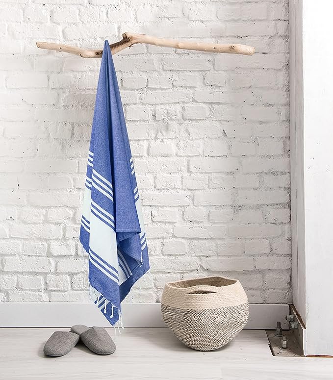 Goroly Home Cotton Turkish Peshtemal Beach Towel, Extra Large, Thin Quick Dry Sand Free Pool & Swim Towel, Bathing Blanket, Travel Essentials, (Royal Blue, 36x71 Inches)