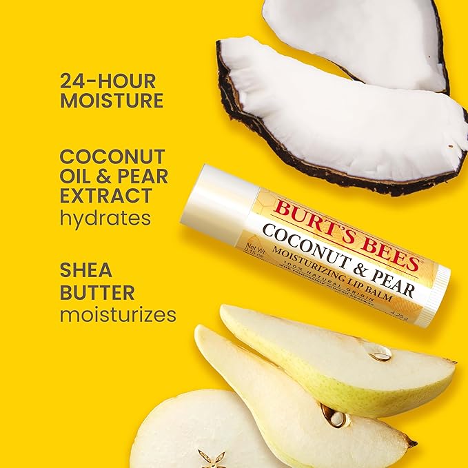 Burt's Bees Mothers Day Gifts, Lip Balm - Coconut and Pear, Lip Moisturizer With Responsibly Sourced Beeswax, Tint-Free, Natural Origin Conditioning Treatment, 2 Tubes, 0.15 oz.