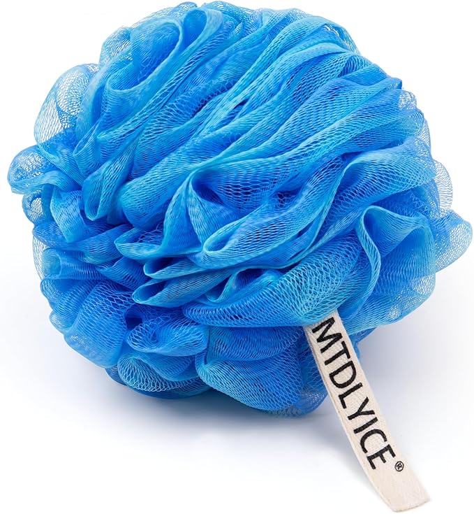 MTDLYICE Loofah Sponge, XXL Large Loofah 100g 4 Pack, Bath Sponge Soft Mesh Shower Loofah for Men, Body Scrub, Shower Pouf Bath Accessories, for Body Wash, Soap (Blue)