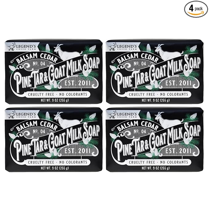Legend's Creek Farm Goat Milk Soap - Triple Milled Moisturizing Bar for Hands and Body - 9 Oz Creamy Lather, Nourishing, Natural Soap for Sensitive Skin (Balsam Cedar & Pine Tar, Pack of 4)