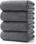 Lumimi Towels 4 Soft Microfiber Bath Towel Set Salon Gym Yoga Travel Super Absorbent Light Dry Fast Durable, 55" L x 27" W, 4 Piece Dark Grey
