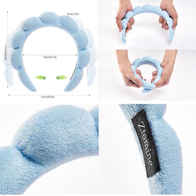 Spa Face Washing Headbands Set - 2 Terry Cloth Makeup Headbands, Combo Pack for Facial Skincare, Face Masks (Dark Blue + Light Blue)