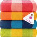 Casa Copenhagen Malibu Towel 4Pcs Orange,Blue,Pink,Green Designer Stripe Beach Towels Gift Set 30"x60" Oversized 100%Cotton Pool Bath Towel for Beach Gift Set (Perfect Summer Gift Set For Women & Men)
