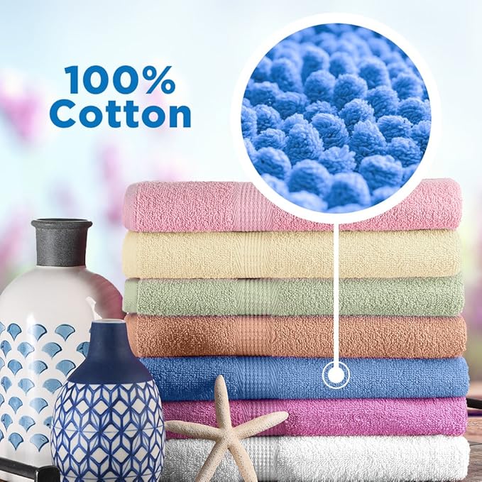 CrystalTowels 7-Pack Bath Towels - Extra-Absorbent - 100% Cotton - 27" x 52"