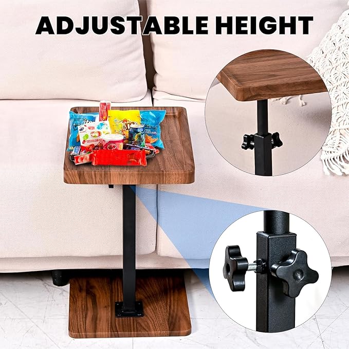 C Table End Table Adjustable Height,C Shaped End for Couch，Snack Tables,360°Swivel TV Tray Sofa Table,Tables that Slide Under,Coffee SideTable for Bed,Chair,Bath-tub (White Grain Color)