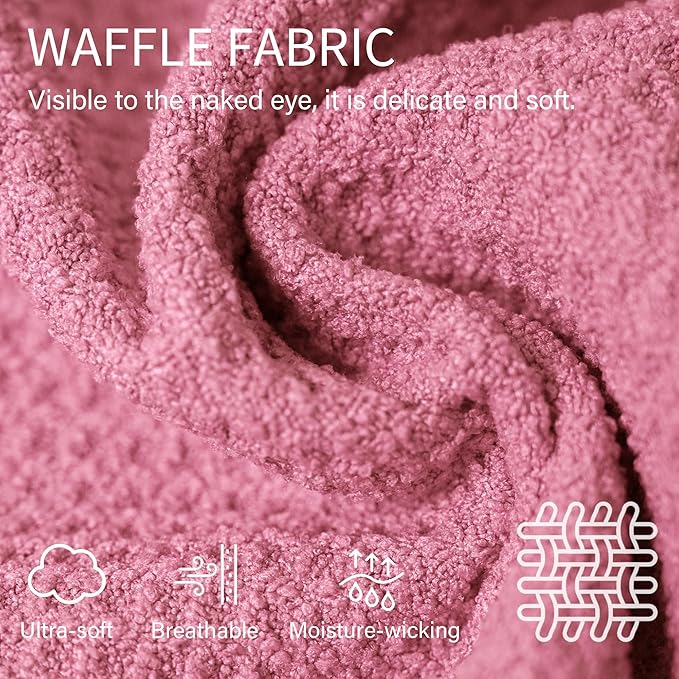 ROLSHOL 2 Pack Microfiber Hair Towel Wrap for Women, 32" x 11" Waffle Weave Hair Plopping Towel for Curly, Long & Thick Hair, Anti-Frizz Hair Turbans for Wet Hair (Light Pink,Coral Pink)