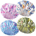 4 PCS Shower Cap for Women, Elastic and Reusable Bath Caps, Double Layers Shower Caps Reusable Waterproof, Bathing Shower Caps, Environmental Bath Hair Protection Cap - Butterfly C