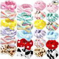 Janmini 36 Pcs Spa Headband and Wristbands Set for Washing Face Facial Spa Hair Wraps Makeup Skincare Bath Winter Gifts 12 Pcs Flannel Hairbands 24 Wristbands for Women Girls(Dot Stripe Leopard)
