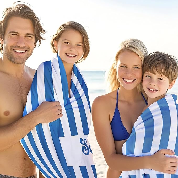 JML Personalized Beach Towel with Name, Custom Cabana Stripe Beach Towel, Customized Microfiber Pool Towel, Quick Dry & Absorbent Swim Towel for Adult,Mother's Day, Birthday, Summer Holiday,Vacation