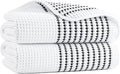 MICROFI New Microfiber Waffle Bath Towels, 2 Pieces, Soft, Absorbent, Fast Drying, Lint Free 430 GSM (White Striped)