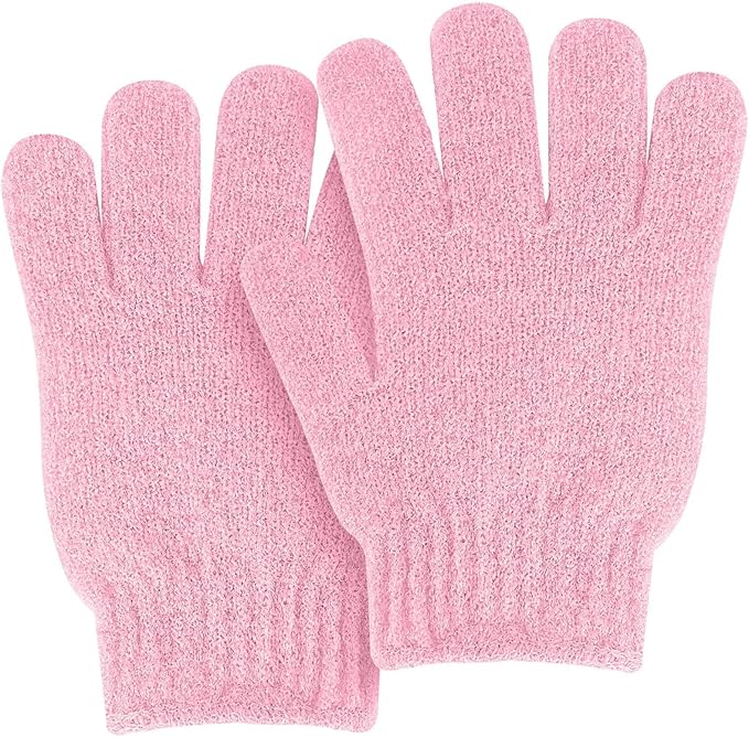MOLOPPO 2 PCS Exfoliating Glove, Scrub Gloves Exfoliating, loofah, Body Exfoliator, Bath Gloves（Pink）