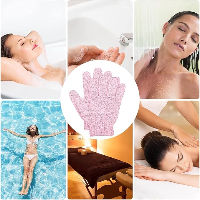 4 Pairs Bath Gloves, Body Scrub Mitts, Shower Scrubber Gloves for Shower Spa Massage & Body Scrub for Women Bath Spa Accessories (Pink, S)