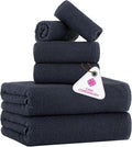 CASA COPENHAGEN Popcorn Textured 6 Pieces Towel Set- Navy Blue, 550 GSM 2 Bath Towel 2 Hand Towel 2 Washcloth, Rough & Tough Use Cotton Towels Gift Set for Bathroom