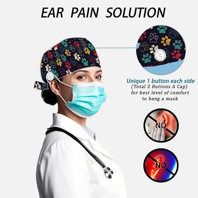 2 Pcs Working Cap with Sweatband for Women Men, Adjustable Cleaning Working Hats, Nurse Surgical Caps