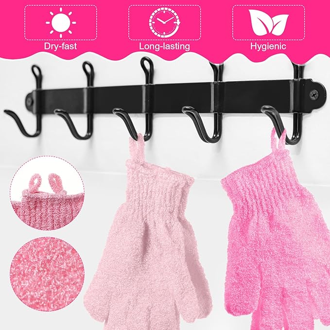 Cuffbow 90 Pcs 45 Pairs Exfoliating Double Sided Bath Gloves with Hanging Loop Colorful Body Shower Gloves for Men Women Beauty Spa Massage Clean Shower Skin Bathing Scrubber Accessories(Pink)