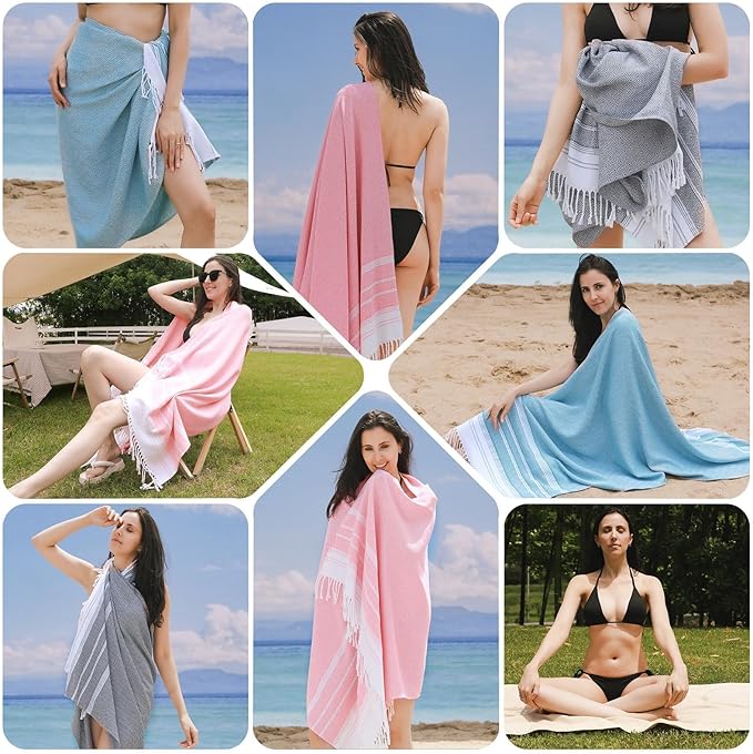 Genovega 6 Packs Oversized Turkish Beach Towels Set Bulk 74"x38" Extra Large Sand Free Quick Dry Swim Bath Pool Towel Travel Blanket Adult Essentials Cruise Accessories Vacation Red Stuff