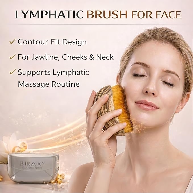 Lymphatic Contour Face Brush & Natural Jade Roller Set - Premium Xiuyu Jade Gua Sha Tool with Facial Massage Roller - Complete Skin Care Kit for Jawline Sculpting, Puffiness Relief