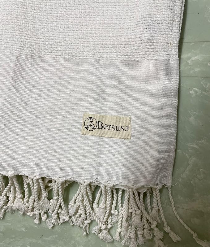 Bersuse 100% Cotton Ventura XL Throw Blanket for Couch - 100% Cotton - 60x90 Inches, White