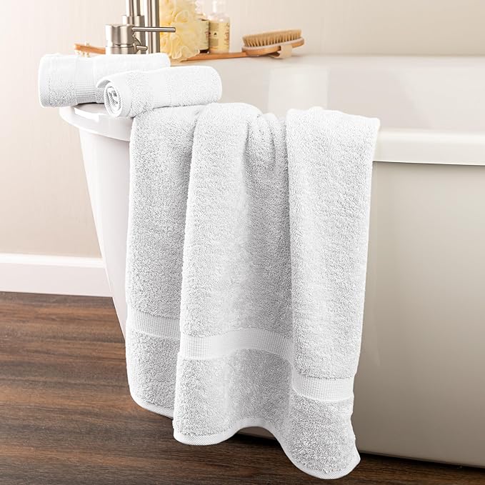 Lavish Home 6 Piece Towel Set - 550 GSM 100% Cotton Bathroom Accessories - 2 Bath Sheets, 2 Hand Towels, and 2 Wash Cloths - Soft and Absorbent Bathroom Set for Shower, Gym, Dorm, and Spa (White)