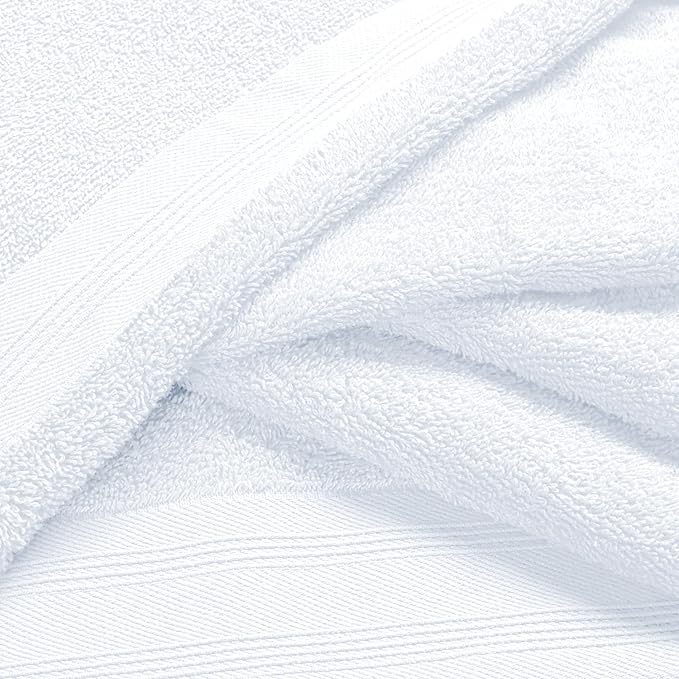 Ultra Soft 6 Pack Cotton Towel Set, Contains 2 Bath Towels 28x55 inch, 2 Hand Towels 16x24 inch & 2 Wash Coths 12x12 inch, Ideal Everyday use, Compact & Lightweight - White