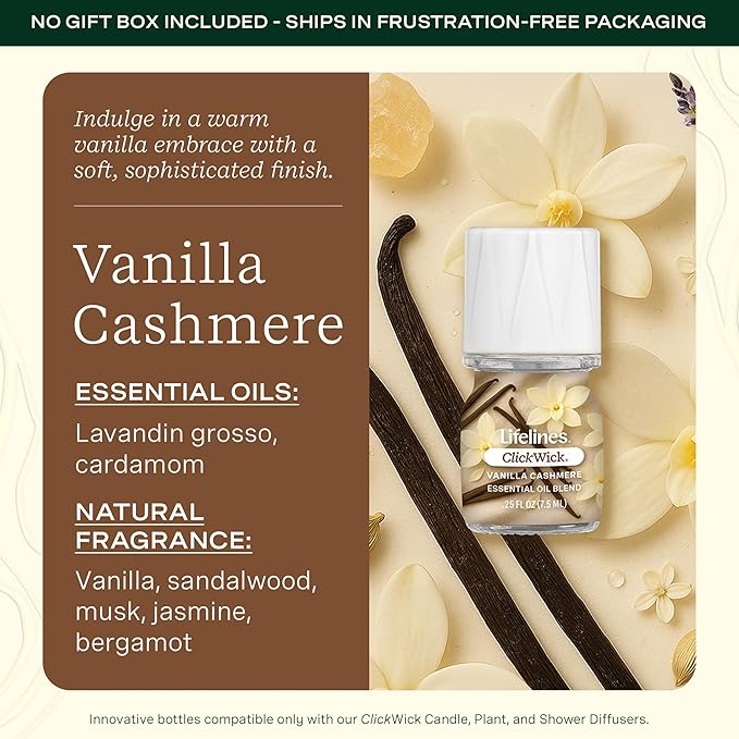 Lifelines ClickWick Essential Oil Blends for Lifelines Diffusers, 3-Pack Vanilla Cashmere Set – Essential Oil Blend Refill for Candle, Plant & Shower Aromatherapy Diffuser – Fragrance for Diffusers