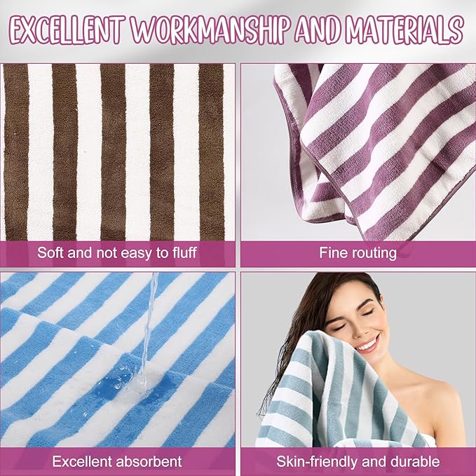 SmoothNovelty 18 Pack Microfiber Bath Towels Bulk 27'' x 60'' Oversized Size Bath Towel Highly Absorbent Extra Large Soft Drying for Beach Shower Summer Salon Sport Gym Party (Stripes,Multicolor)