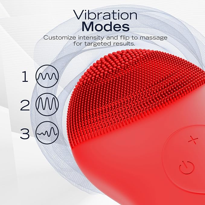 Nautica PC120 Facial Cleansing Brush Made with Ultra-Hygienic Soft Silicone, Waterproof, Rechargeable Vibrating Face Exfoliator Scrub Brush with Sonic Technology for Men & Women - Dancing Red