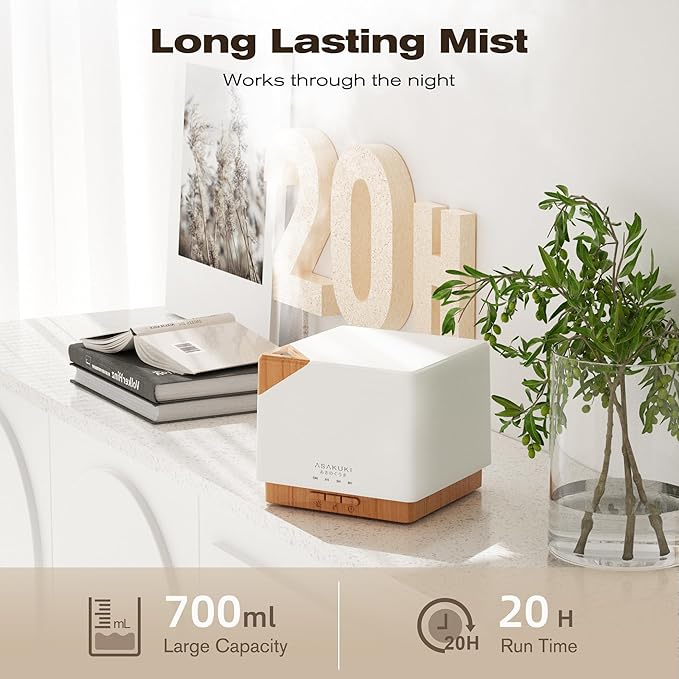 ASAKUKI Essential Oil Diffuser for Home, Large 700 ml Humidifier with Automatic Shut-Off, Scent Aromatherapy Diffuser with 7 LED Lights for Living Room, Kitchen, Bedroom, Hotel, Gift for Mom - Yellow