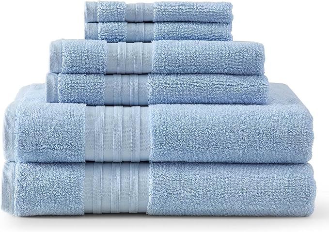 Martha Stewart - Bath Towels, Soft & Absorbent 100% Cotton Towels, Plush 700 GSM, 6-Piece Bathroom Towel Set with Textured Dobby Weave (Skyland Manor Blue)