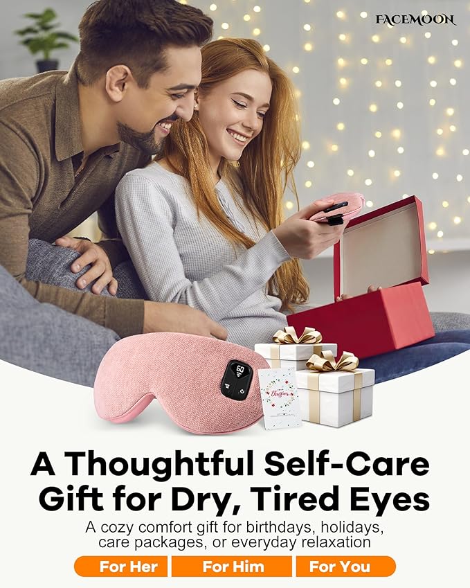 FACEMOON Cordless Heated Eye Mask for Stye & Eye Relief - Rechargeable Warm Compress for Dry Eyes, MGD & Blepharitis - Electric Warming Sleep Mask with Natural Flaxseed Heating (Pink)
