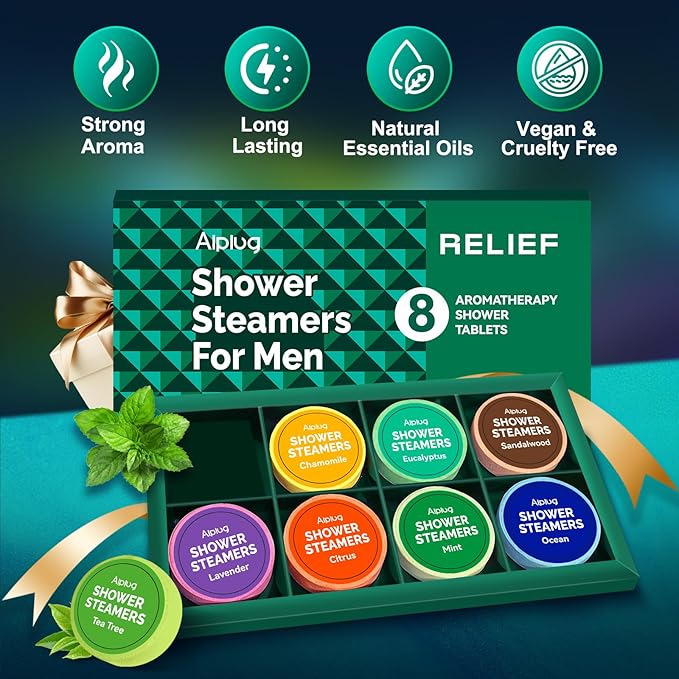 Shower Steamers for Men - 8 Pack Shower Bombs Aromatherapy with Essential Oils, Dad Gifts for Fathers Day, Birthday Gifts for Men, Relaxation Mens Gifts Ideas