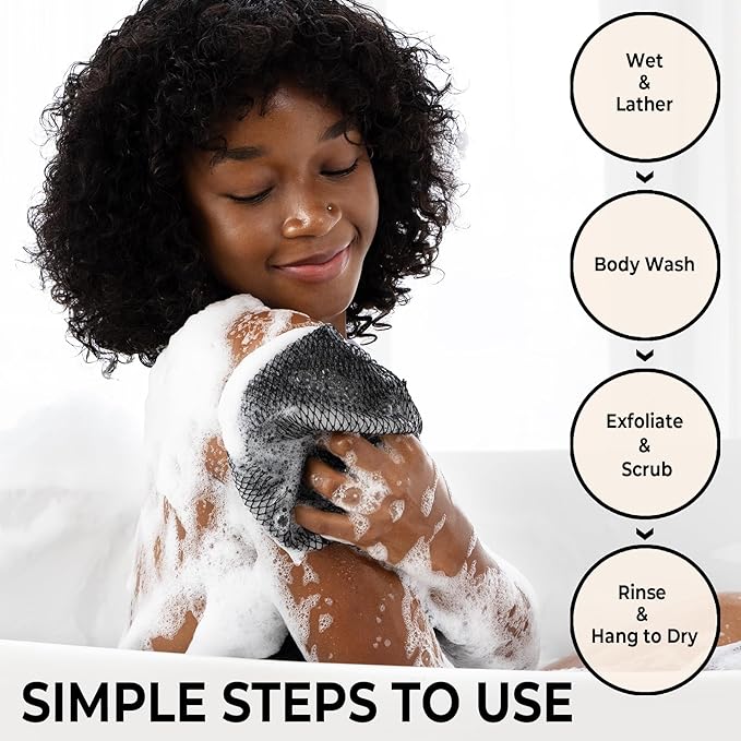 Authentic African Net Sponge with Knots - Afro Scrubber Bath Loofah Exfoliating Net Sponge for Shower - 4 Pack African Bath Sponges Exfoliator for Most Skin Types Back Scrub Washer Accessories