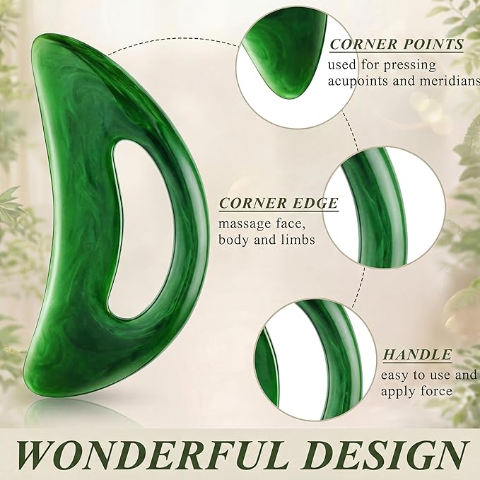 BBTO 2 Pcs Body Gua Sha Tool Large Resin Scraping Tools with Handle for Back, Neck, Face, Leg - Lymphatic Drainage, Cellulite Removal, Muscle Relief (Green)