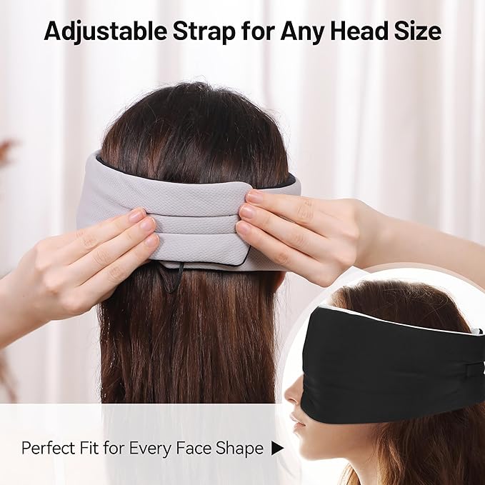 LOVE EYE Dual Side Sleep Mask, Ice Silk Eye Sleeping Mask & Blindfold with Adjustable Strap, Warm and Cool Side Total Blackout Eye Covers for Women Men Sleep Travel Nap (Black)