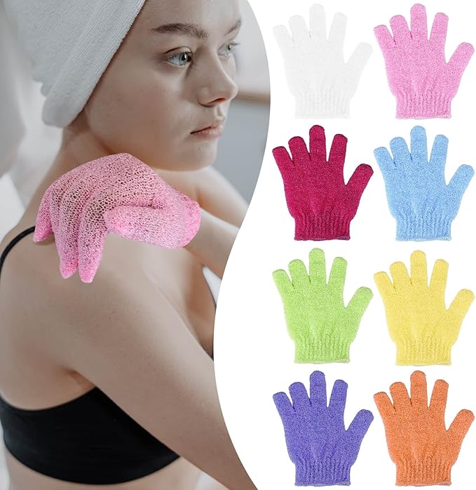 2 Pcs Shower Gloves, Exfoliating Gloves, Exfoliating Mitt, Exfoliating Body Scrub, Loofah Bath Gloves for Men, Women (Pink, 2)