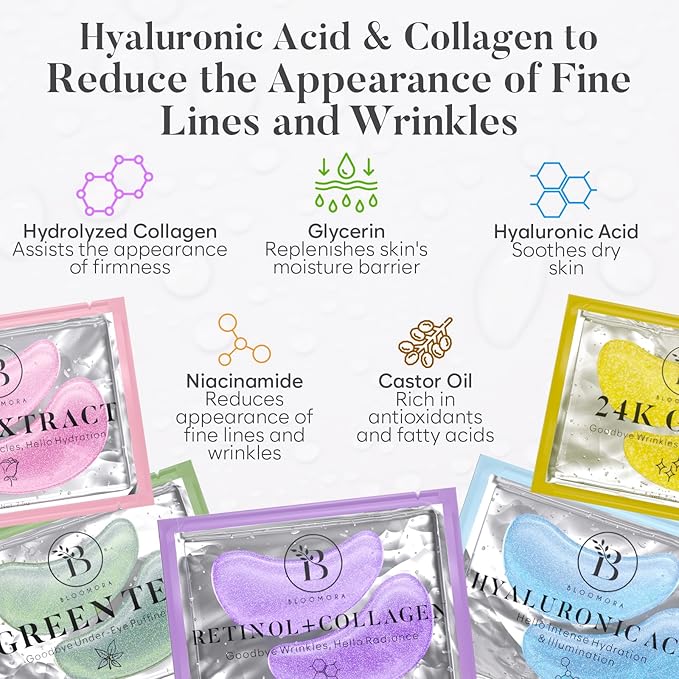 BLOOMORA Variety Under Eye Patches (20 Pairs) - Dark Circles & Puffiness Care - Eye Mask for Care - 5 Varieties