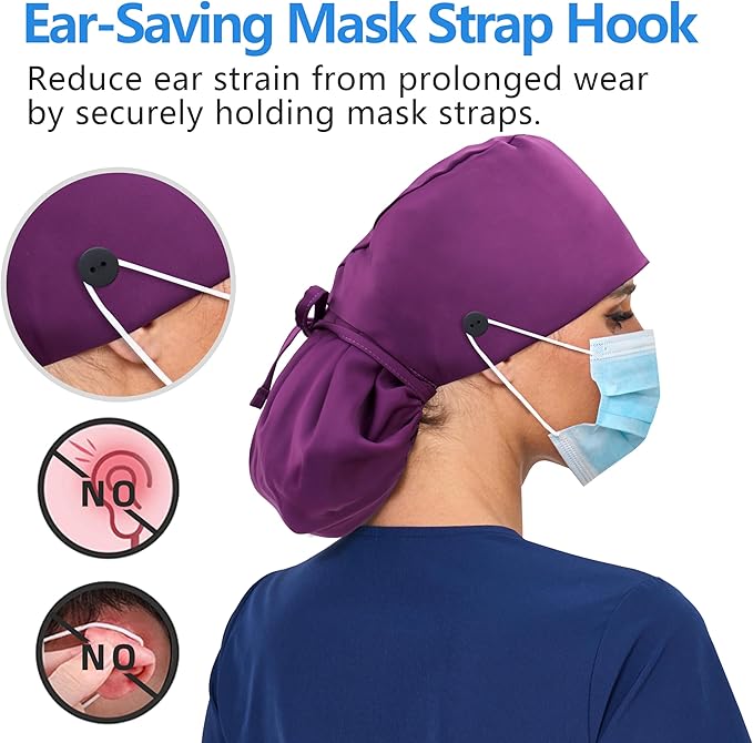 Satin Lined Scrub Cap, Adjustable Surgical Cap with Sweatband & Buttons, Soft and Wrinkle-Resistant Scrub Hat