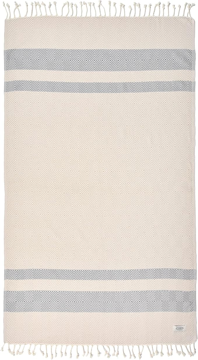 Beach Towel | Cotton Beach Towels, Easy to Carry, Sand Free, Highly Absorbent, Quick Dry, Turkish Towels for Travel Camping Bath Sauna Beach Gym Pool Yoga SPA by Lahammam, Design, Beige