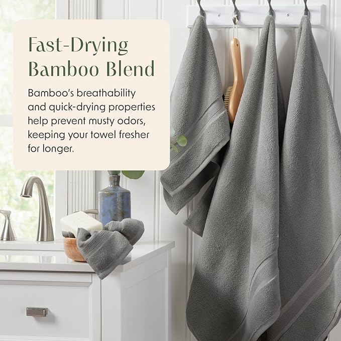 Springtree Home Luxury Bamboo Rayon Bath Towel Set 6 Piece Set | 35% Bamboo Rayon - 65% Cotton | Absorbent Quick-Dry Towels for Bathroom | Oeko-TEX Standard 100 Cotton | Carbon